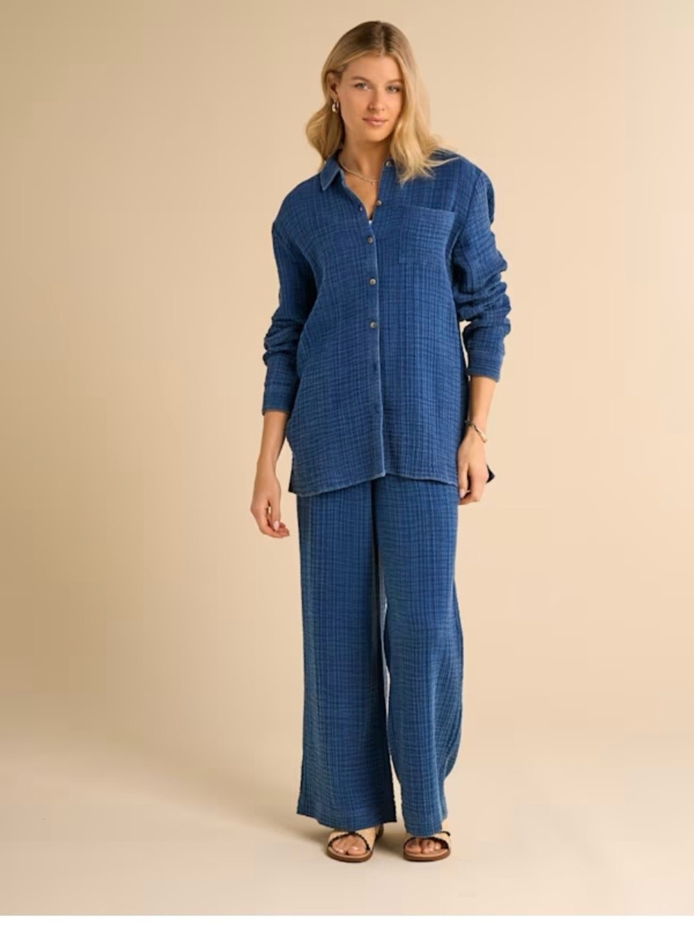 Natural Reflections Double Cloth Light Blue 100% Cotton 2pc Matching Set XXL